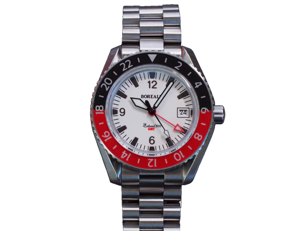 Borealis Estoril 300 GMT Lumed Dial Arabic Numbers Date Black Red Bezel Version J