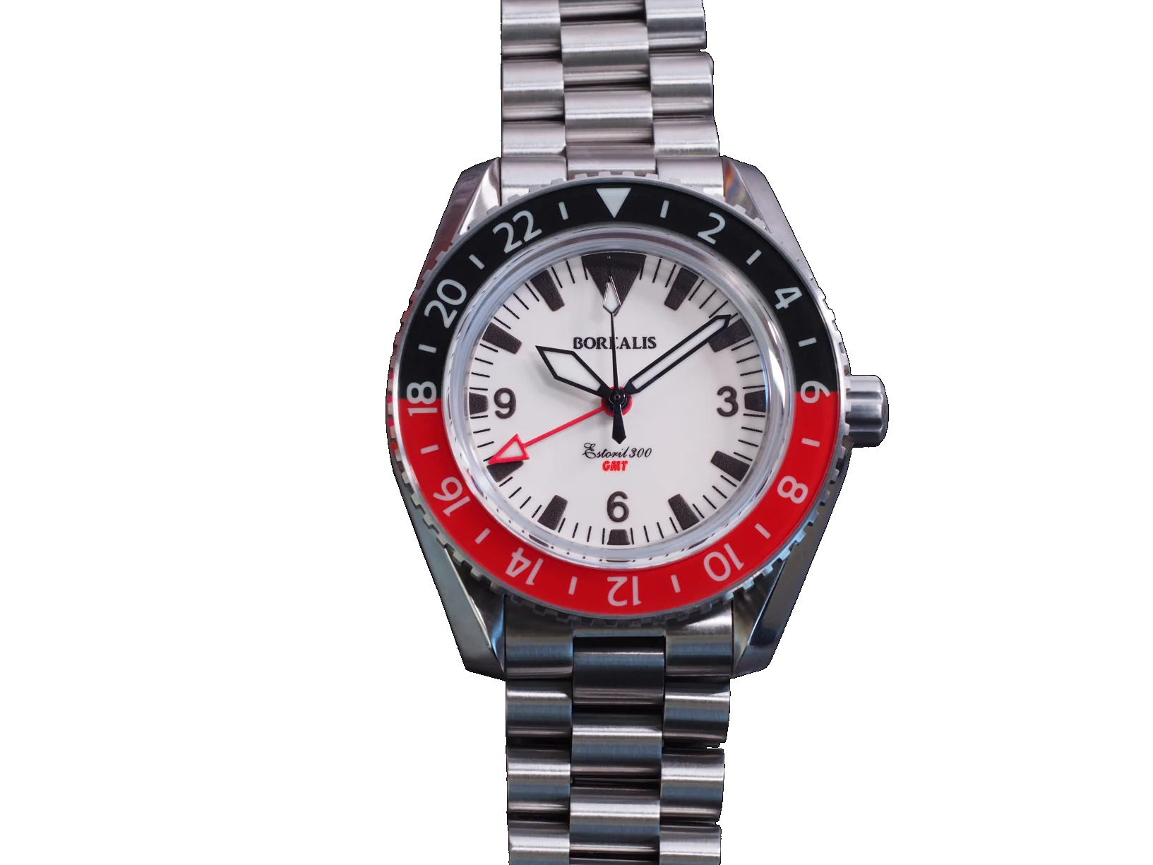 Borealis Estoril 300 GMT Lumed Dial Big Triangle No Date Black Red Bezel Version J1 thumbnail 2