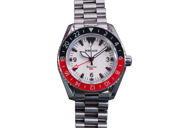 Borealis Estoril 300 GMT Lumed Dial Big Triangle No Date Black Red Bezel Version J1