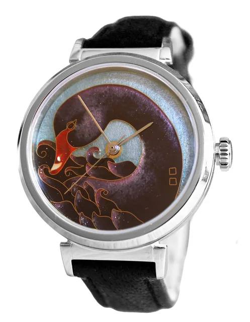 Cloisonné Black Swan by Merry-Lee Rae - 38mm Swiss Automatic