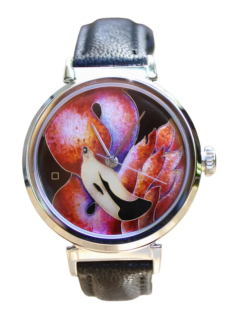 Cloisonné Flaming Flamingo by Merry-Lee Rae - 38mm Swiss Automatic
