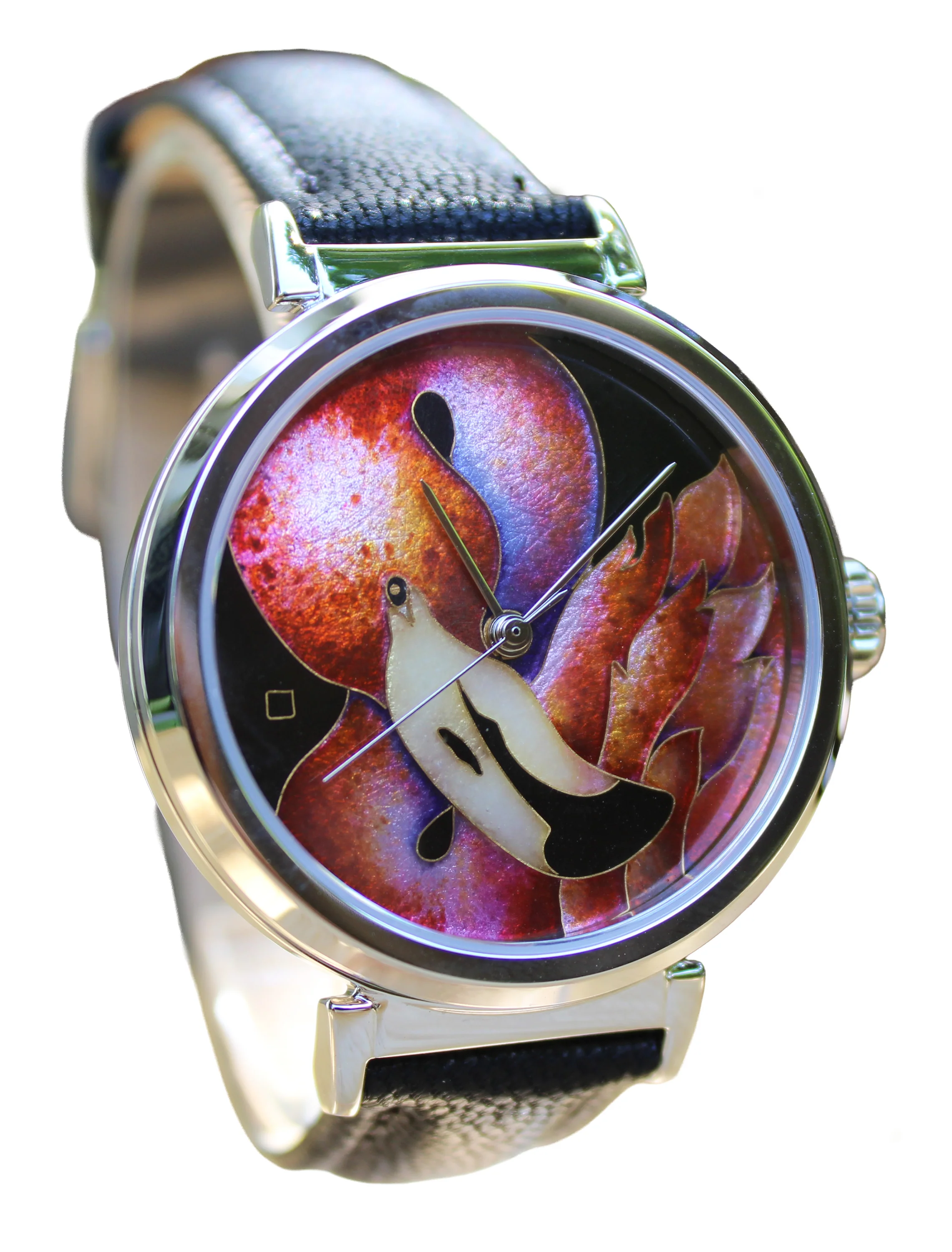 Cloisonné Flaming Flamingo by Merry-Lee Rae - 38mm Swiss Automatic thumbnail 2