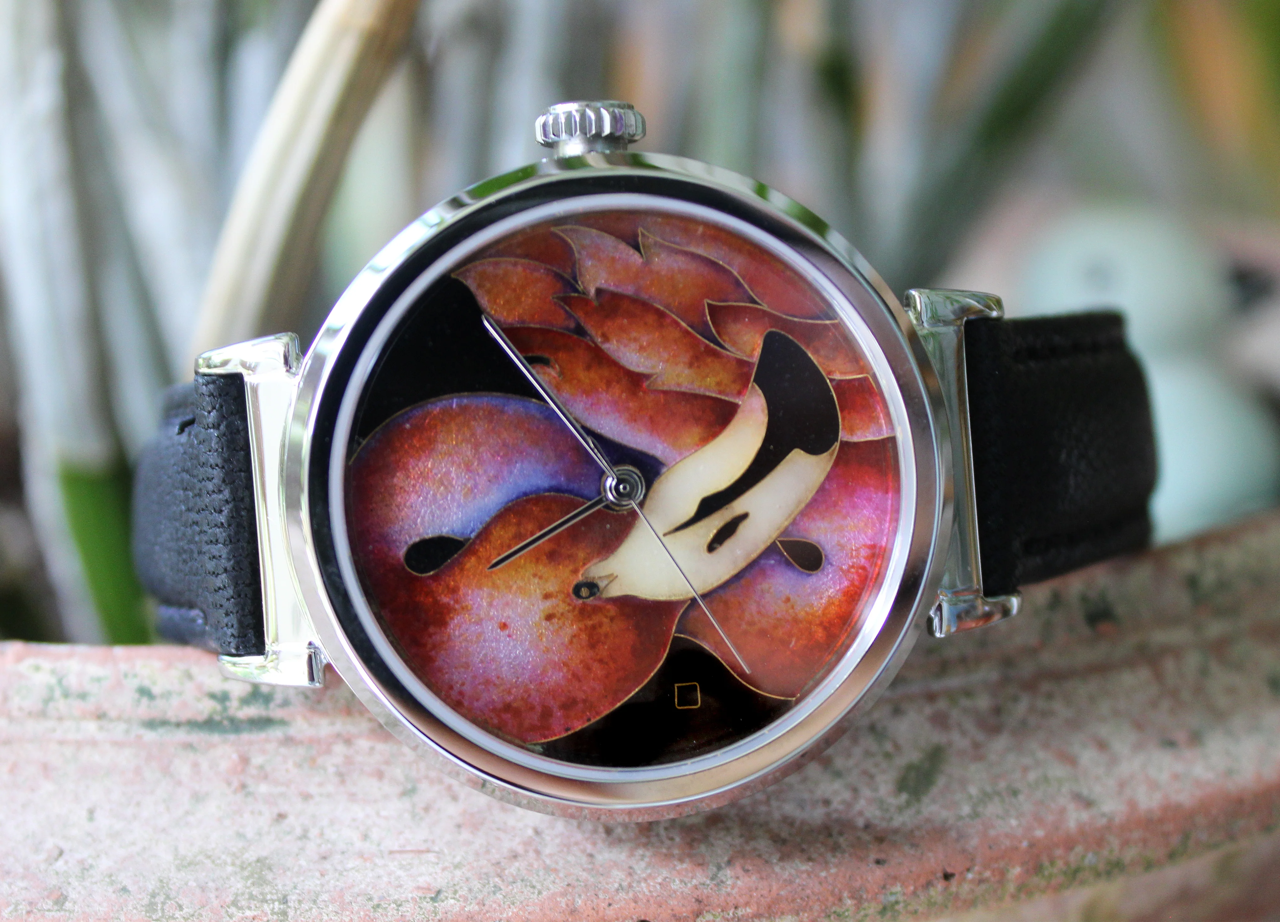 Cloisonné Flaming Flamingo by Merry-Lee Rae - 38mm Swiss Automatic thumbnail 3