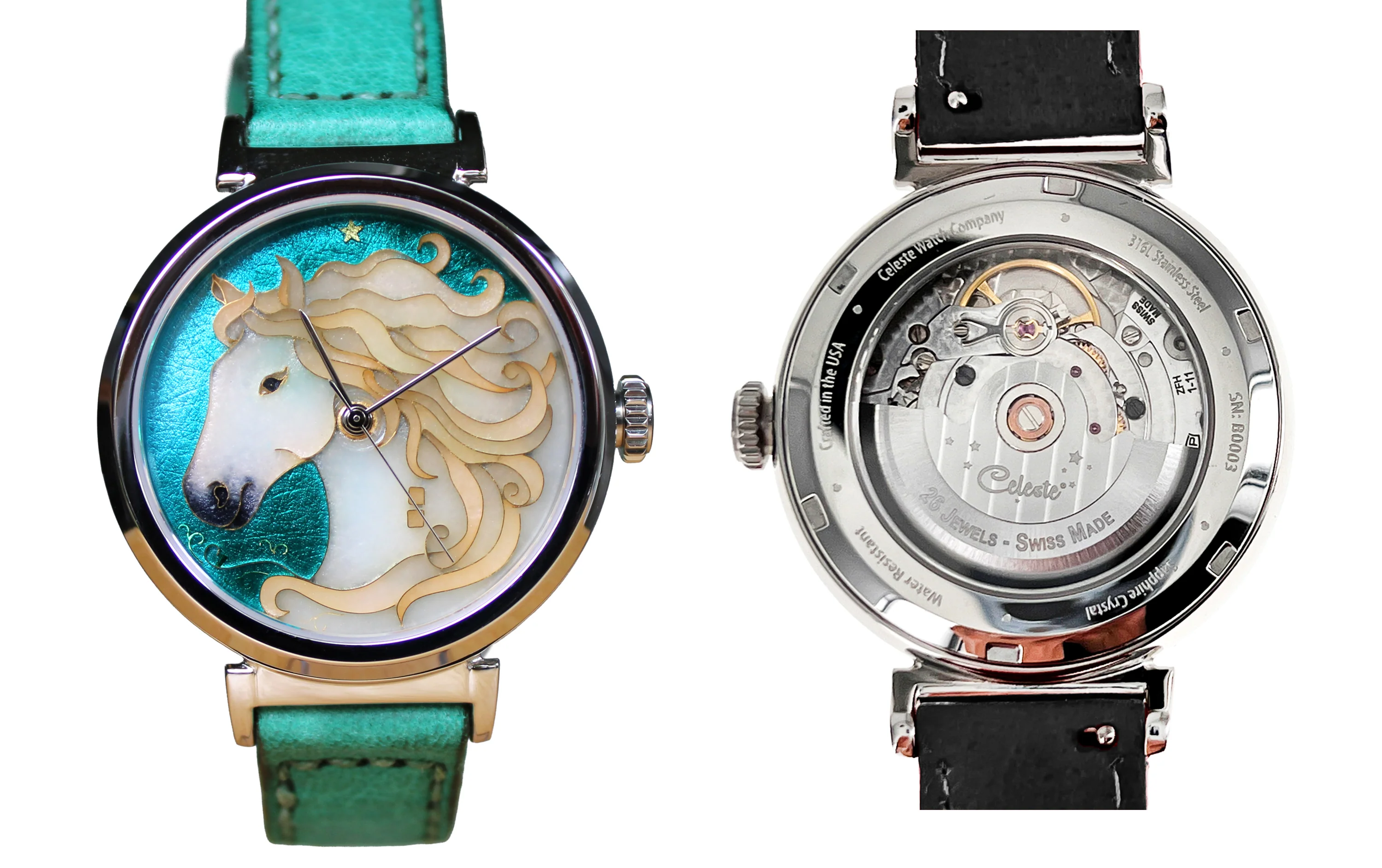 Cloisonné Horse "Destiny" by Merry-Lee Rae - 38mm Swiss Automatic thumbnail 3