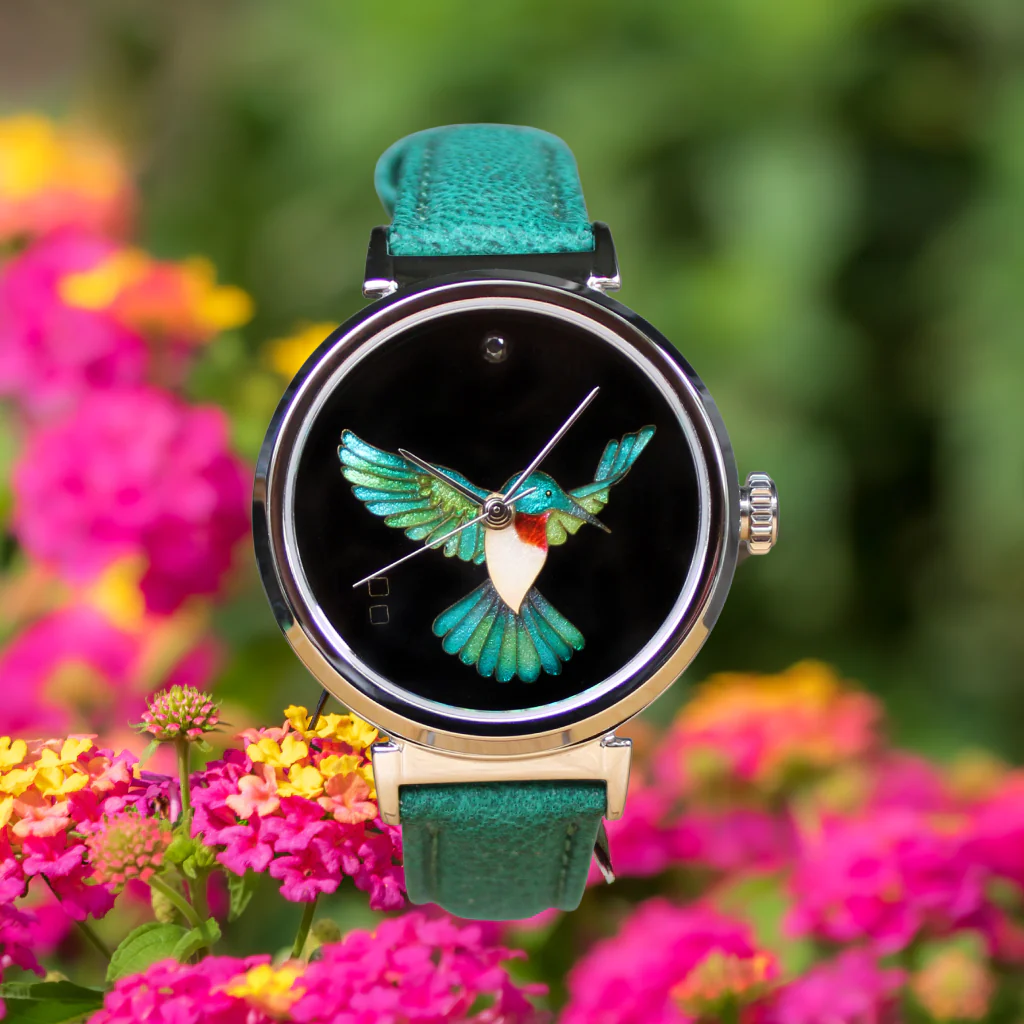 Cloisonné Hummingbird by Merry-Lee Rae - 38mm Swiss Automatic thumbnail 3