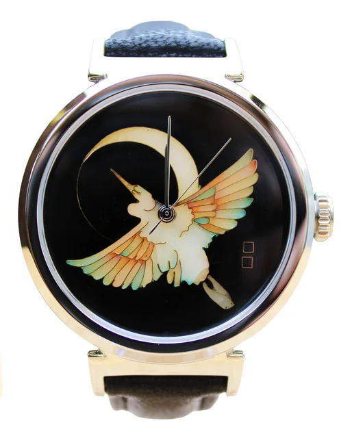 Cloisonné New Moon Egret by Merry-Lee Rae - 38mm Swiss Automatic