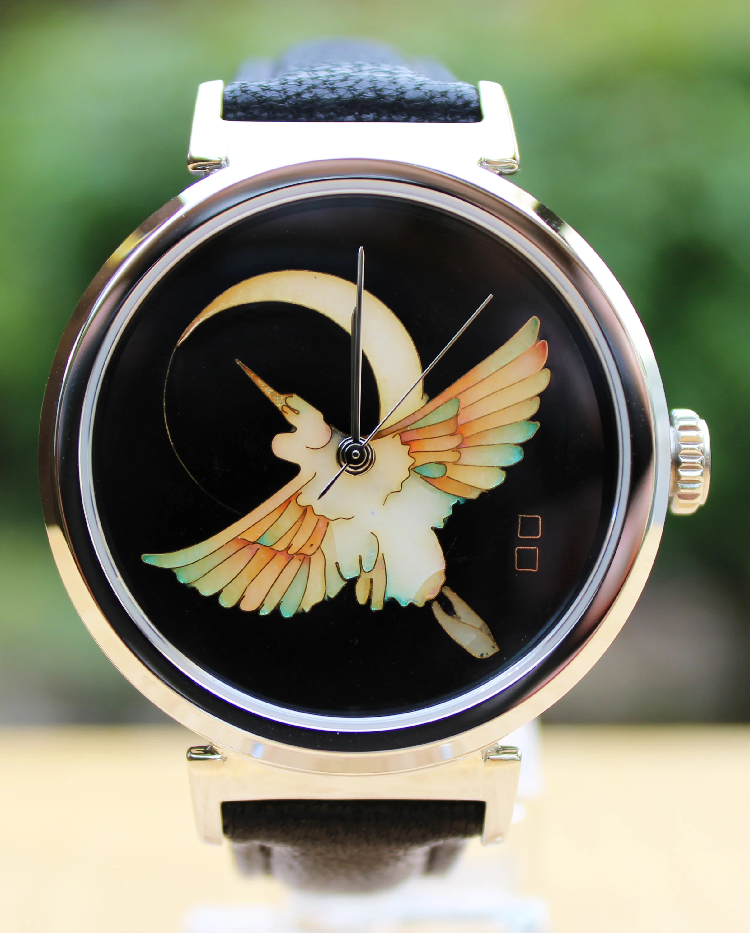 Cloisonné New Moon Egret by Merry-Lee Rae - 38mm Swiss Automatic thumbnail 2