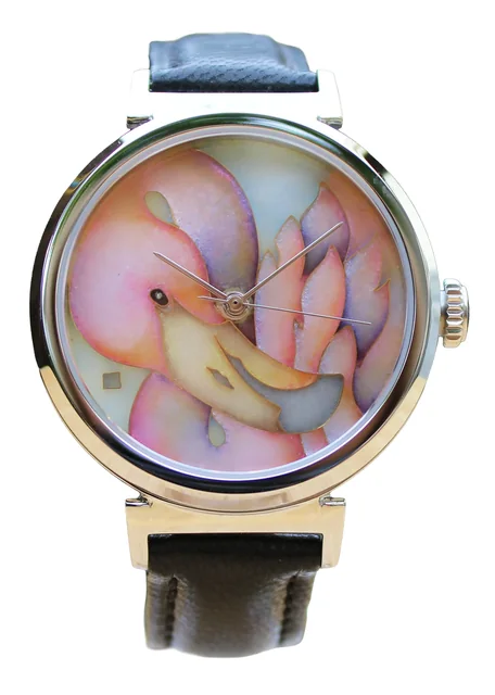 Cloisonné Pastel Flamingo by Merry-Lee Rae - 38mm Swiss Automatic