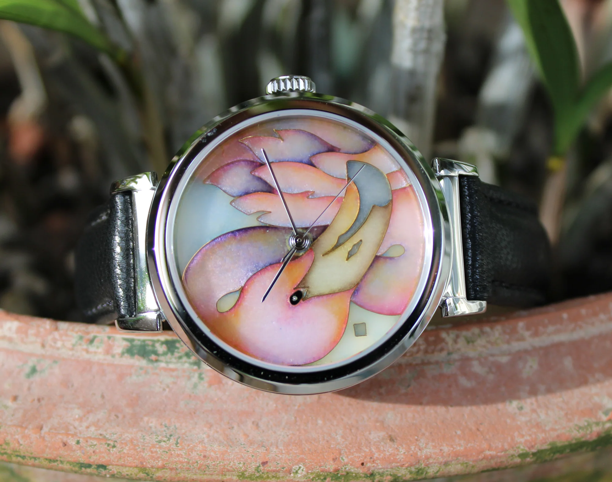 Cloisonné Pastel Flamingo by Merry-Lee Rae - 38mm Swiss Automatic thumbnail 3