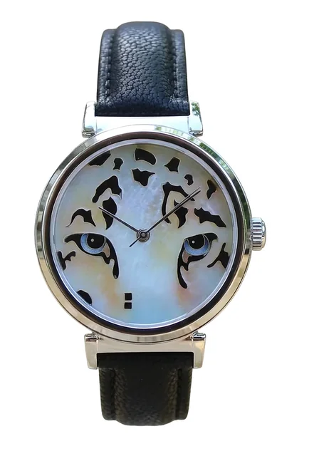 Cloisonné Snow Leopard by Merry-Lee Rae - 38mm Swiss Automatic