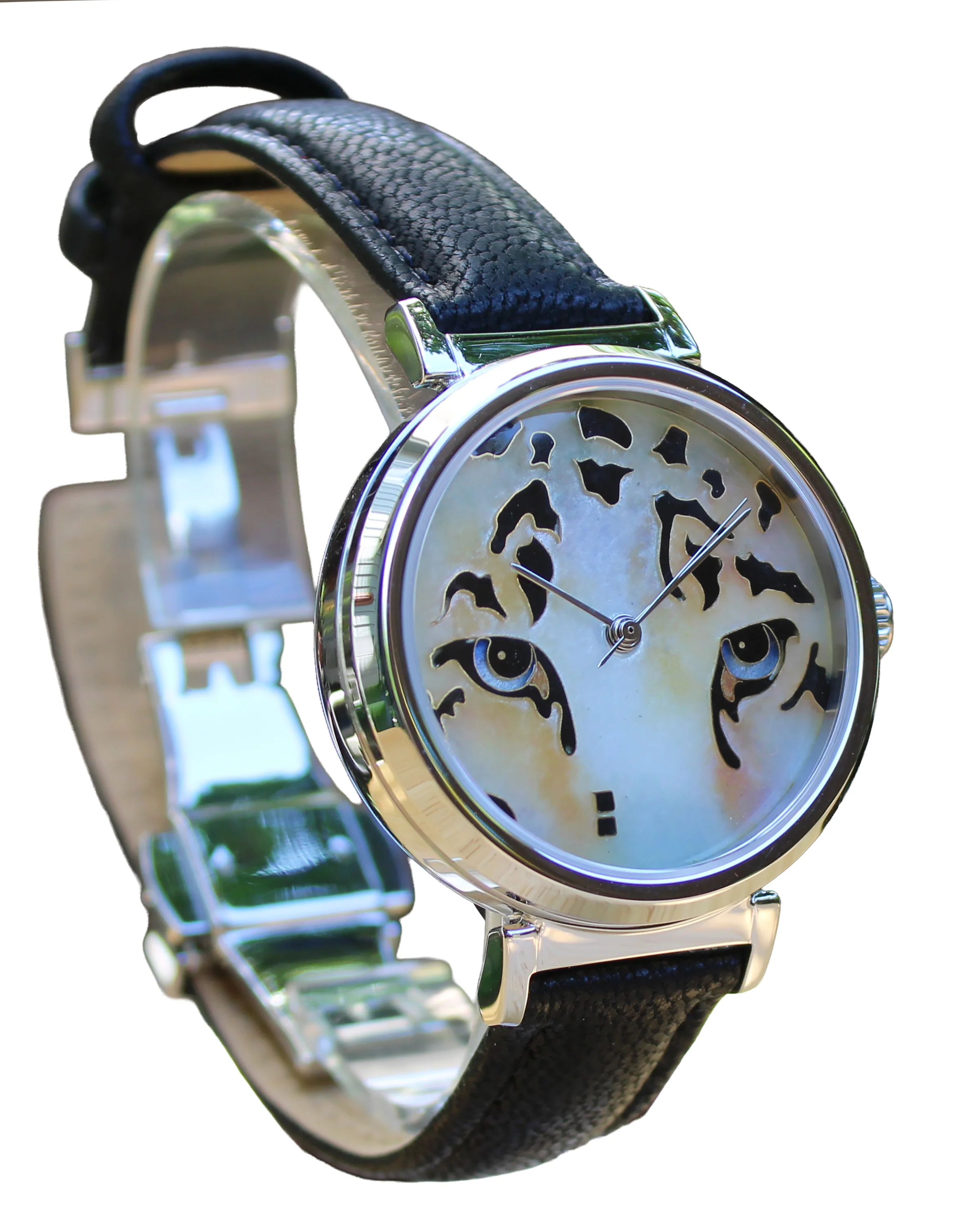 Cloisonné Snow Leopard by Merry-Lee Rae - 38mm Swiss Automatic thumbnail 2