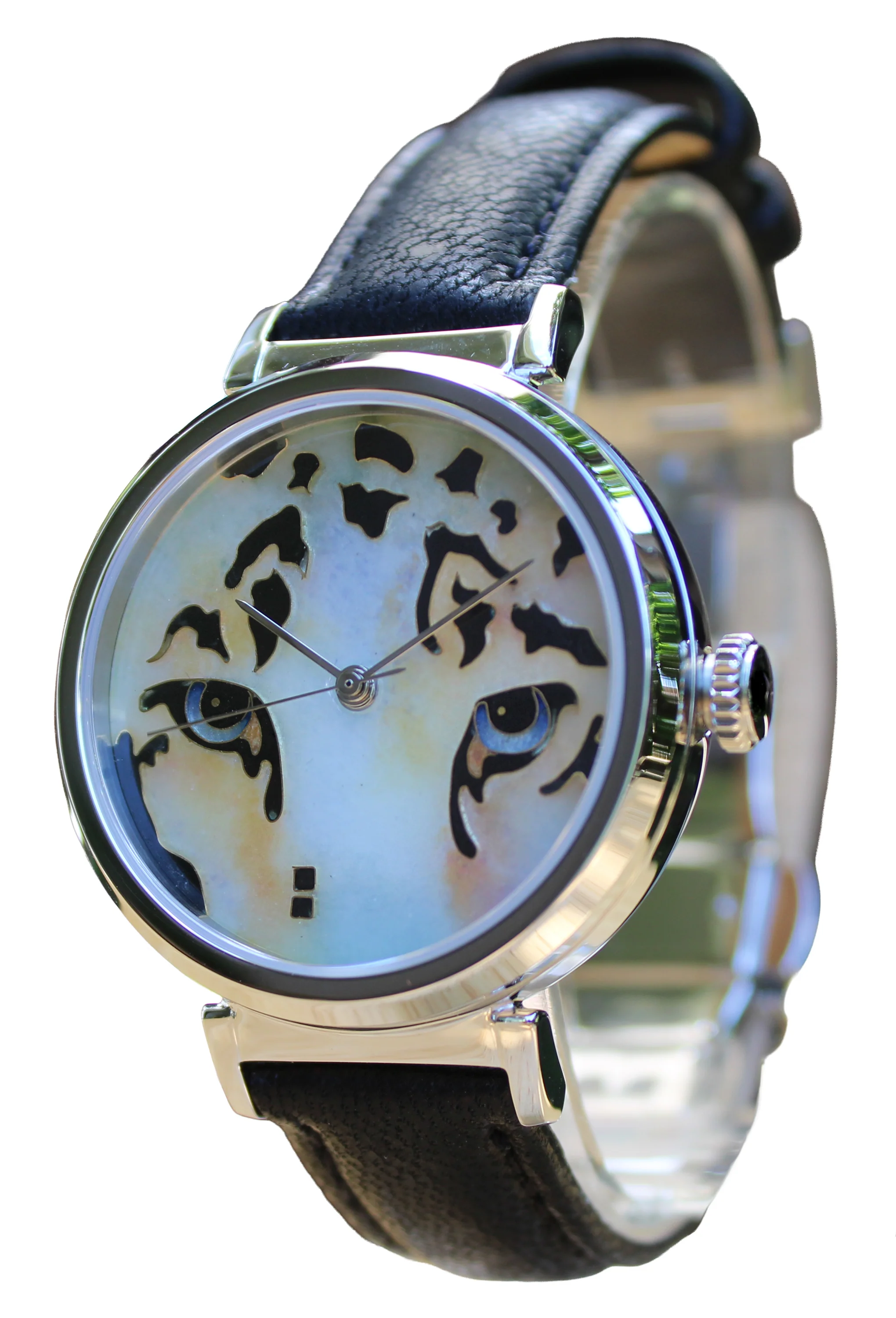 Cloisonné Snow Leopard by Merry-Lee Rae - 38mm Swiss Automatic thumbnail 3