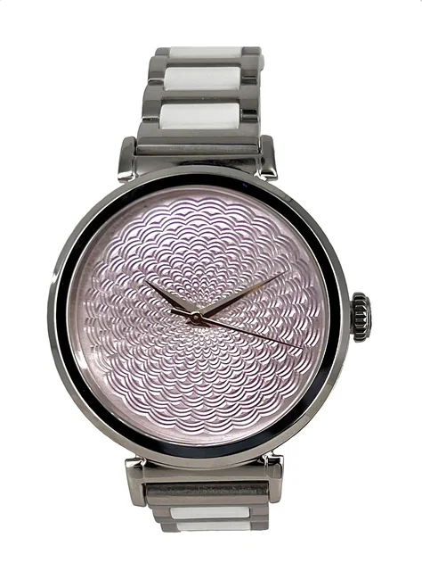 Hand Turned Enamel Guilloché - Rose Bud by Rebecca Montgomery - 38mm Swiss Automatic
