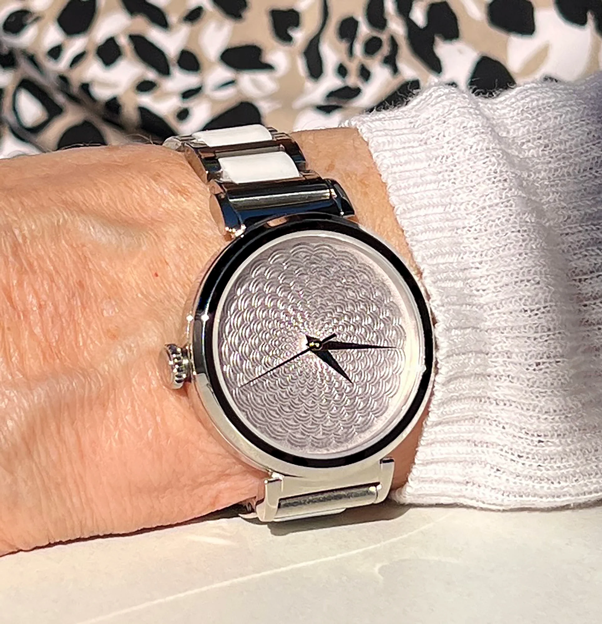 Hand Turned Enamel Guilloché - Rose Bud by Rebecca Montgomery - 38mm Swiss Automatic thumbnail 2