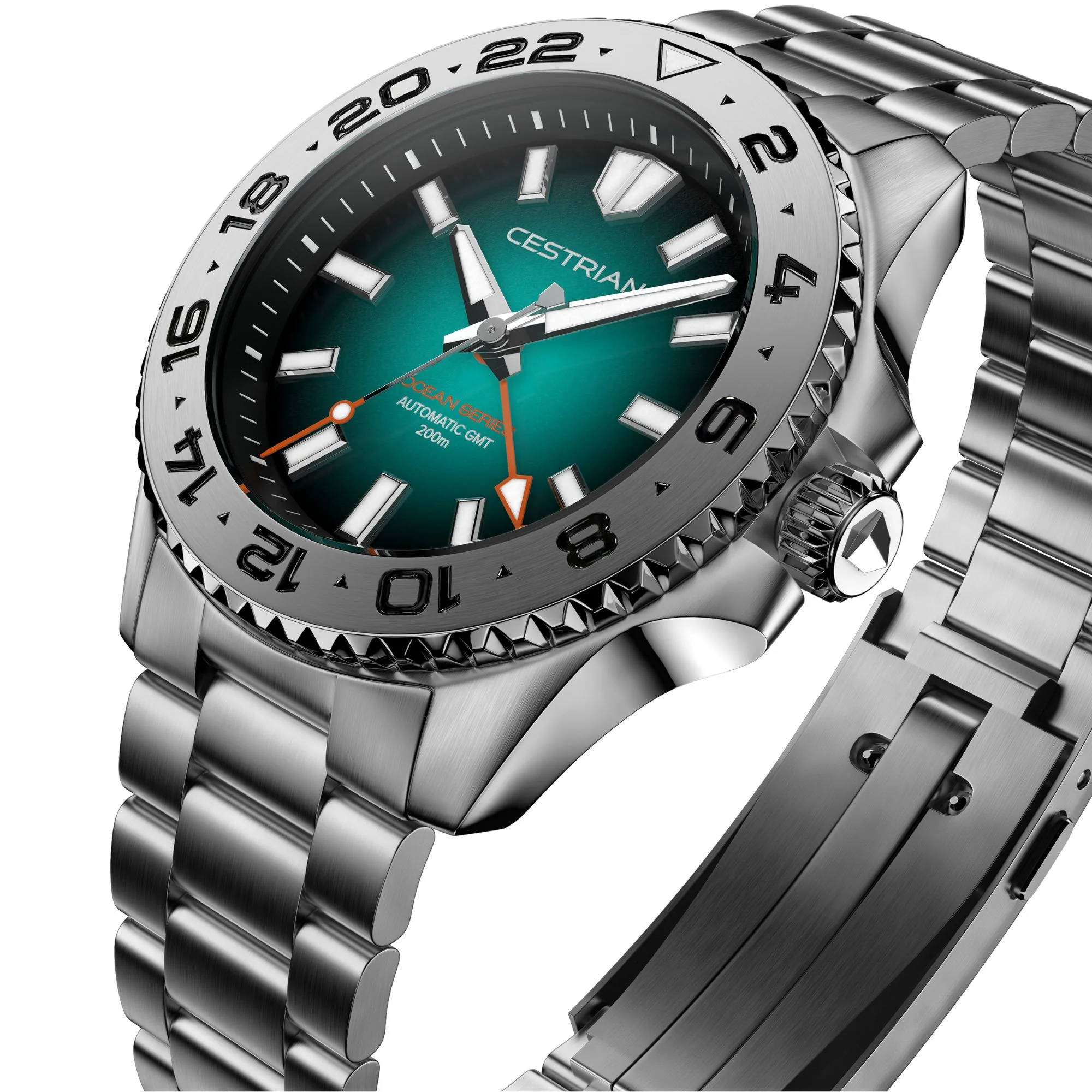 Cestrian Ocean Series GMT 42mm Green Fumé Dial Steel Bracelet Automatic Men's Watch thumbnail 2