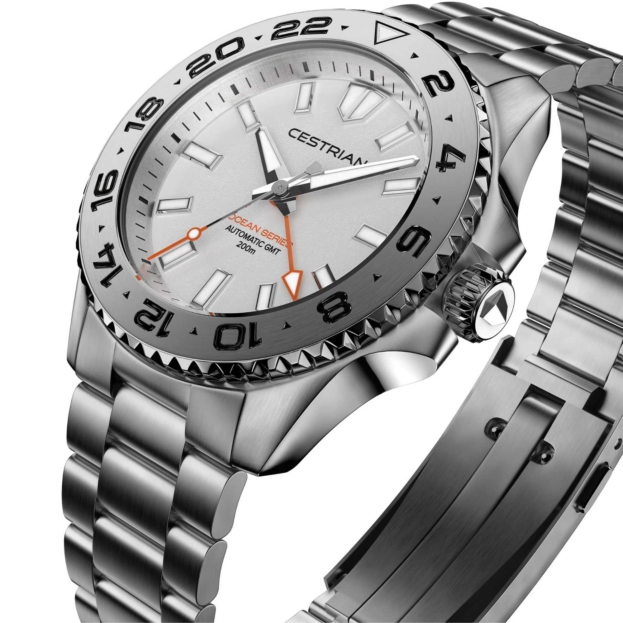 Cestrian Ocean Series GMT 42mm Silver White Dial Steel Bracelet Automatic Men's Watch thumbnail 2