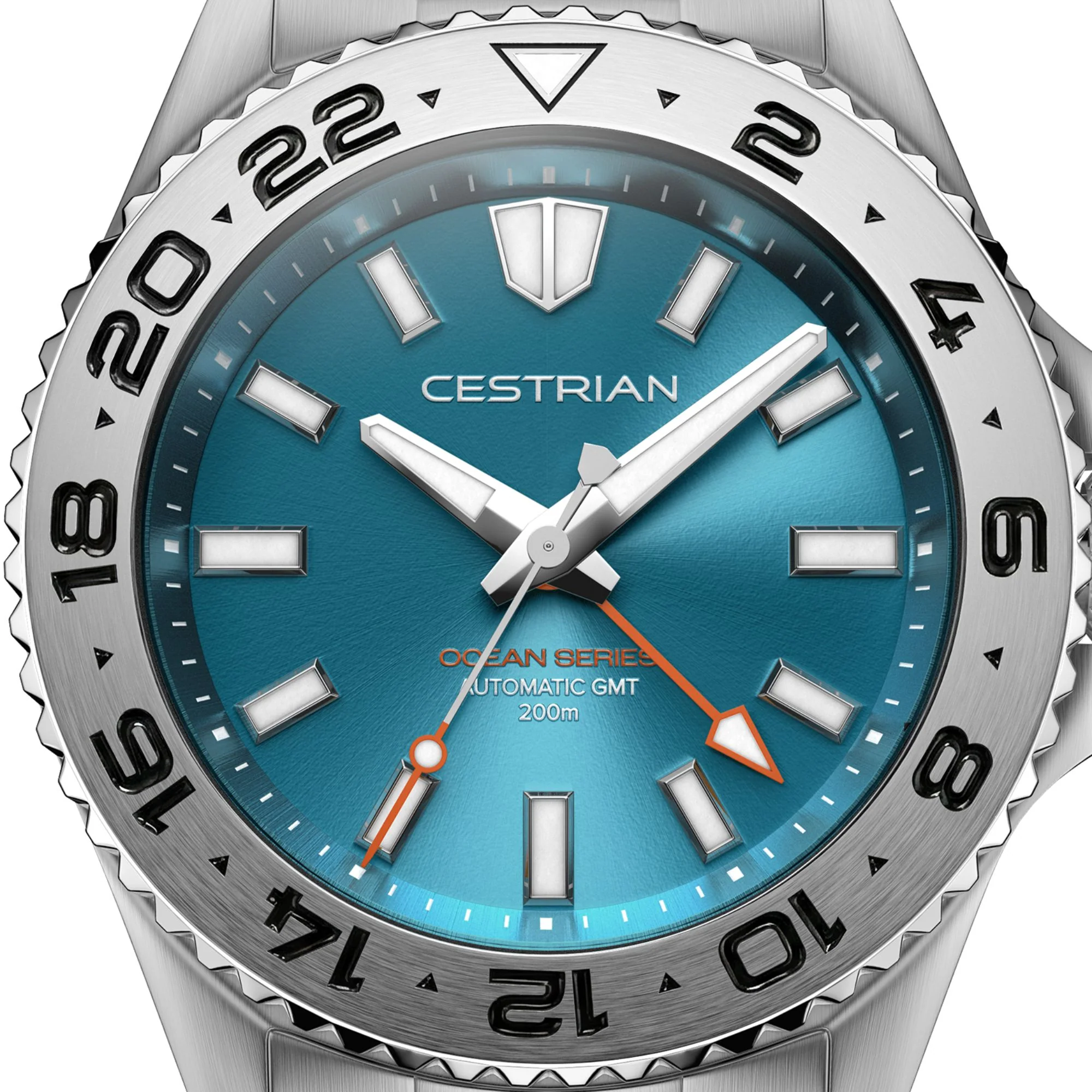 Cestrian Ocean Series GMT 42mm Tropical Blue Dial Silicone Strap Automatic Men's Watch thumbnail 2