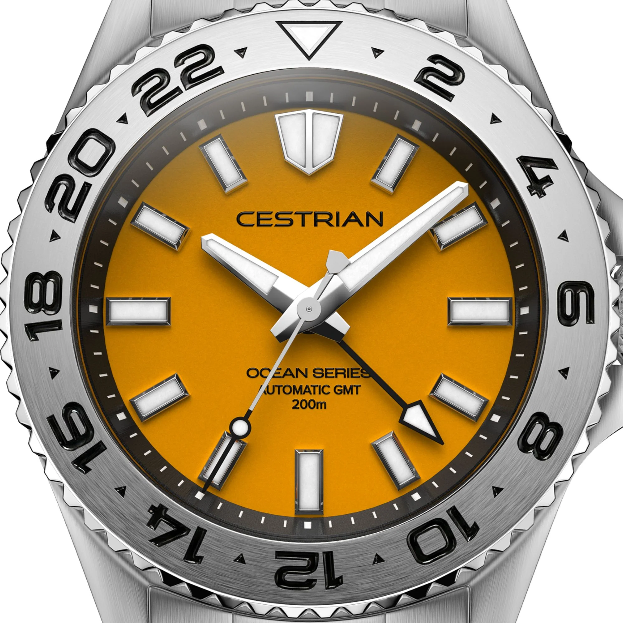 Cestrian Ocean Series GMT 42mm Yellow Dial Steel Bracelet Automatic Men's Watch thumbnail 2