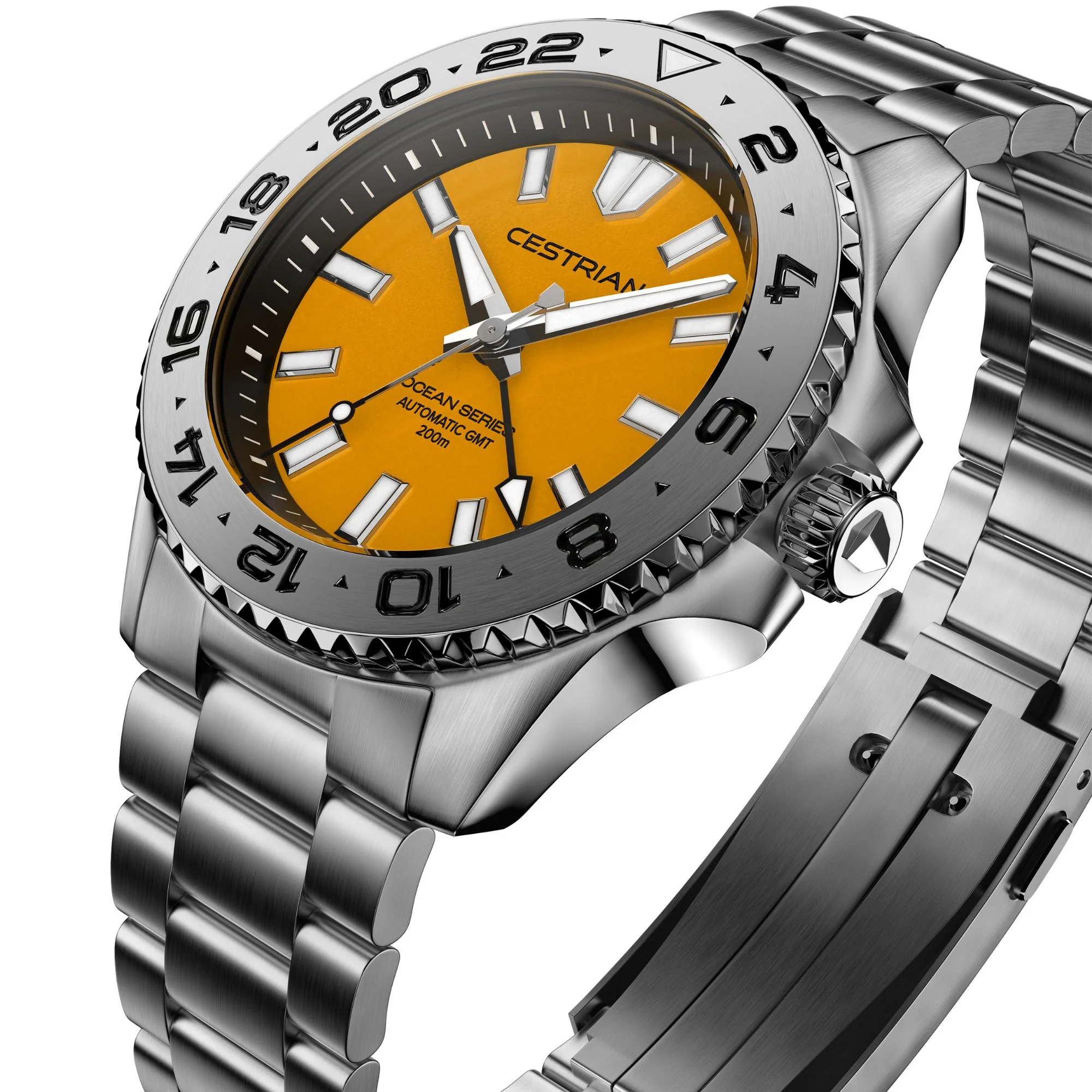 Cestrian Ocean Series GMT 42mm Yellow Dial Steel Bracelet Automatic Men's Watch thumbnail 4
