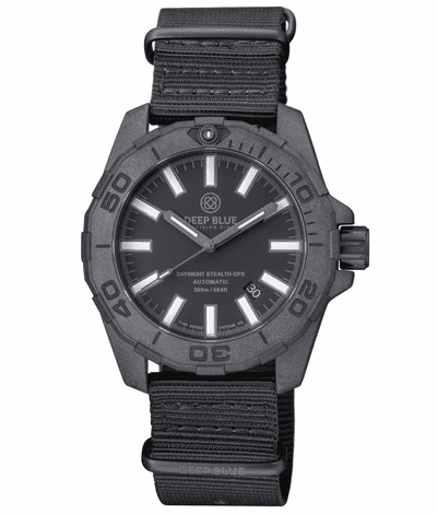 DAYNIGHT STEALTH OPS CARBON CASE BLACK DIAL GREEN/ORANGE FLAT TRITIUM TUBES AUTOMATIC WATCH SCREW DOWN CROWN thumbnail 3