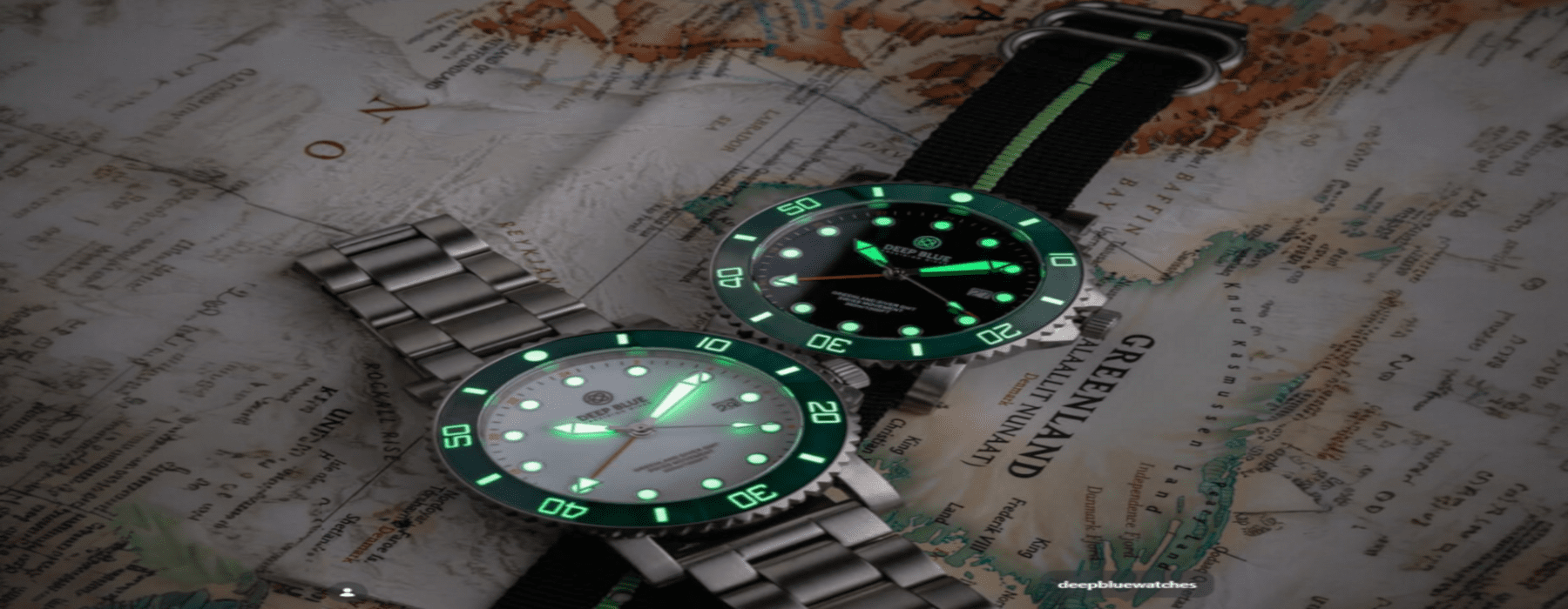 GREEN LAND 44MM DIVER GMT 2 TIME ZONE QUARTZ - GREEN CERAMIC BEZEL - DIVER