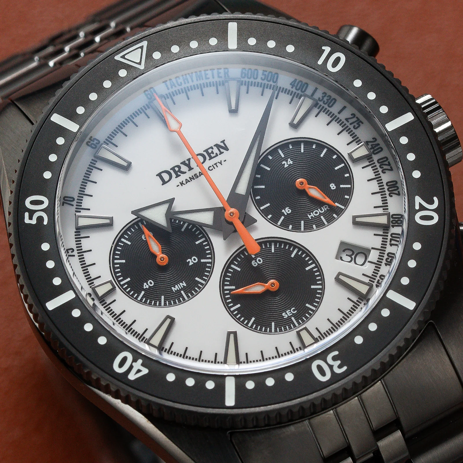 Dryden Chrono Diver Gen 2 42mm Chronograph - PVD Panda Orange thumbnail 2
