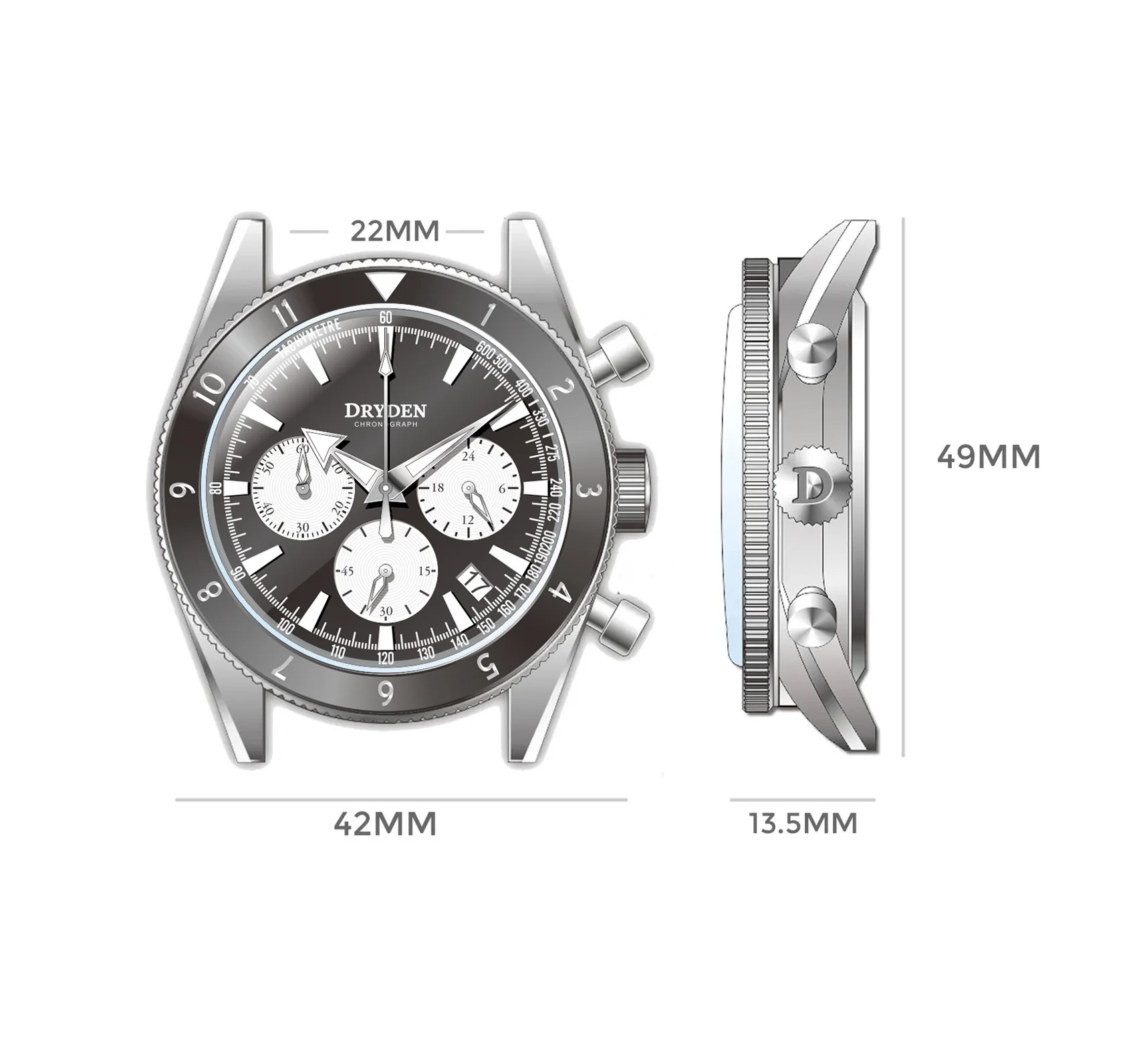 Dryden Chrono Diver Series 1 - Black Modern Reverse Panda thumbnail 2