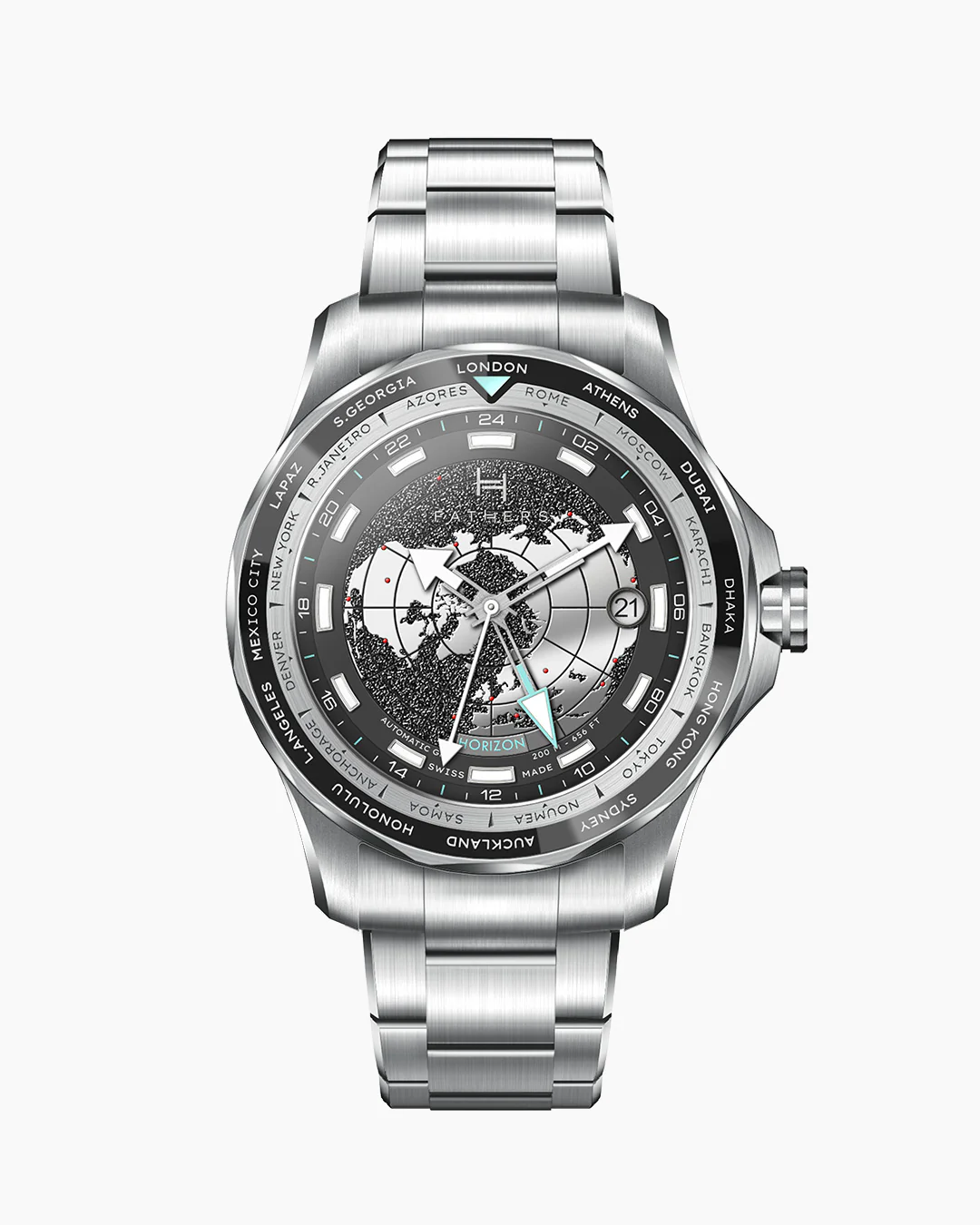 Fathers Globetrotter Black Swiss Made Automatic GMT Watch Black 40 mm