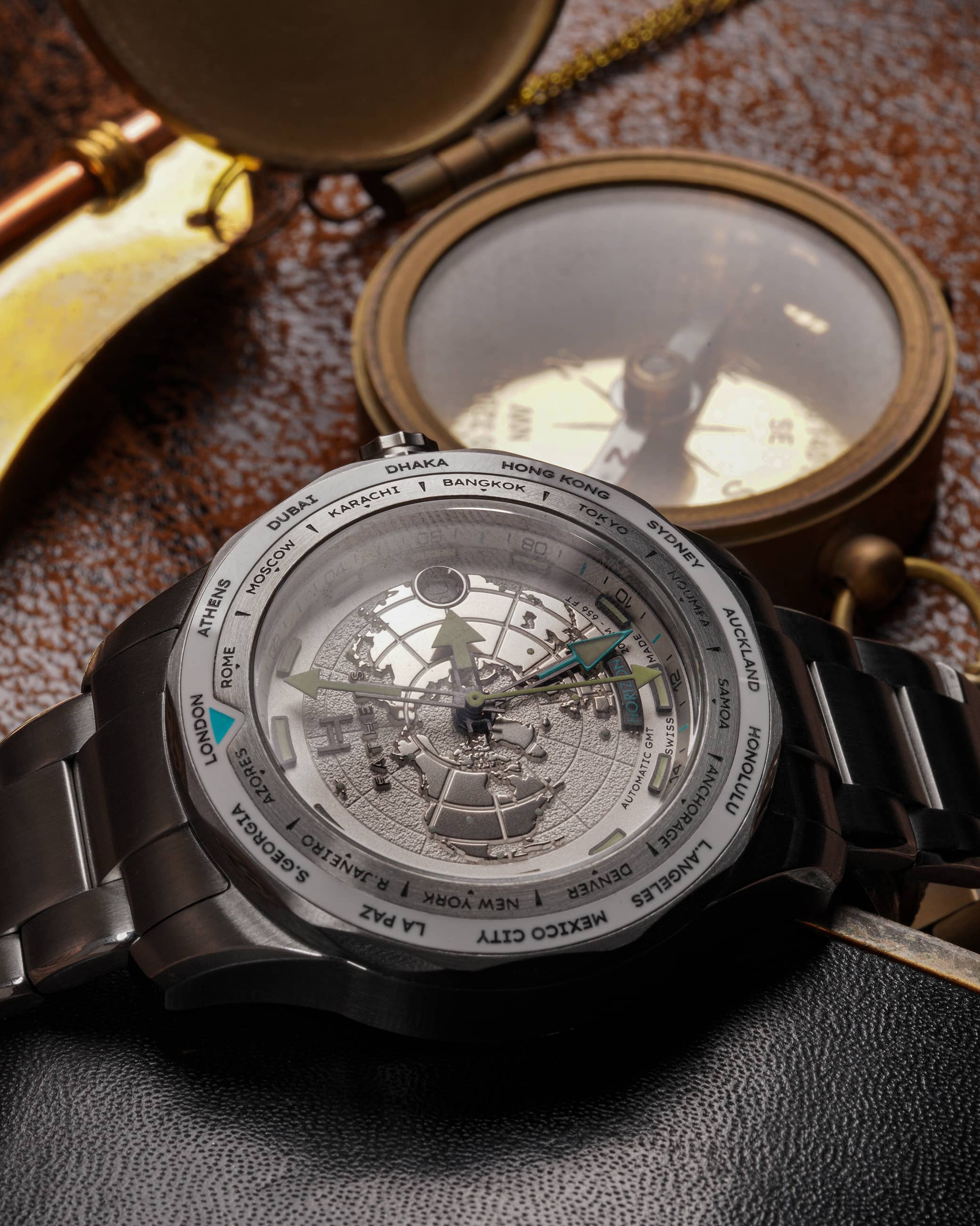 Fathers Globetrotter White  Swiss Made Automatic GMT Watch  White 40 mm thumbnail 2