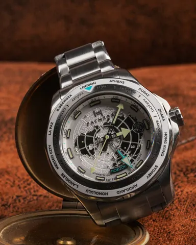 Fathers Globetrotter White  Swiss Made Automatic GMT Watch  White 40 mm