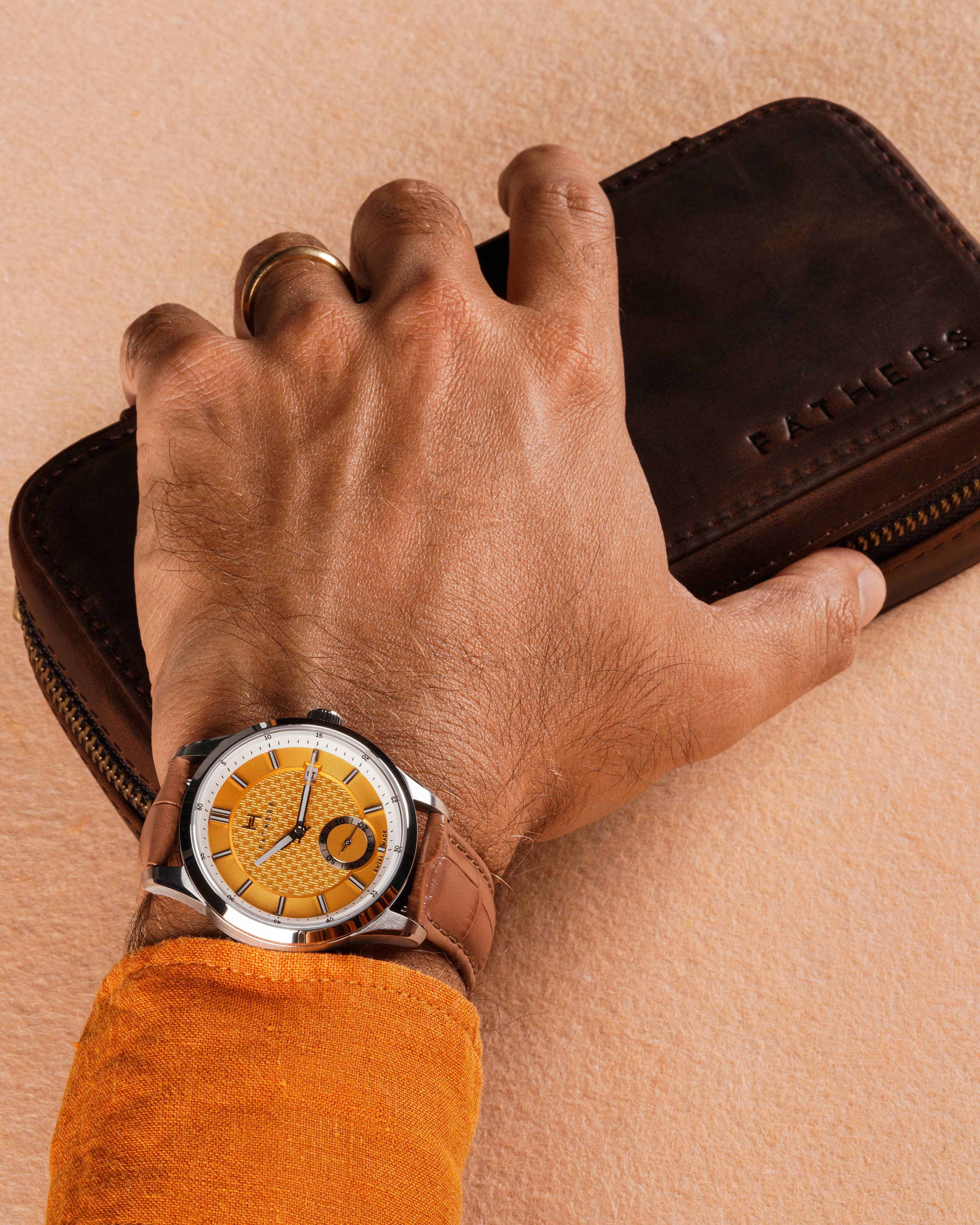 Fathers Meridies - Small Seconds Automatic Swiss Made Watch - Yellow 38mm