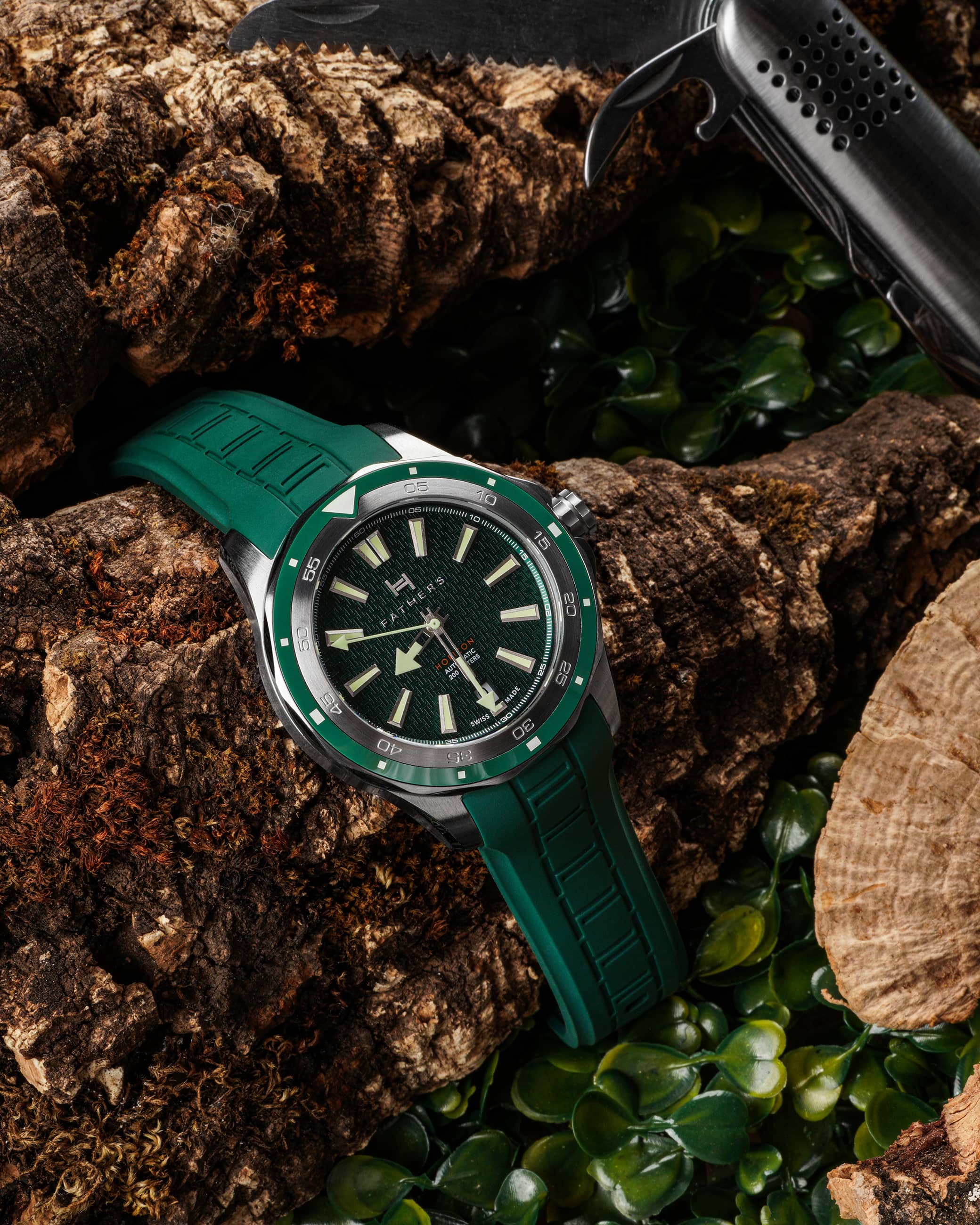 Fathers Outdoor Adventure  Orologio Diver Automatico Swiss Made  Verde 40 mm thumbnail 2