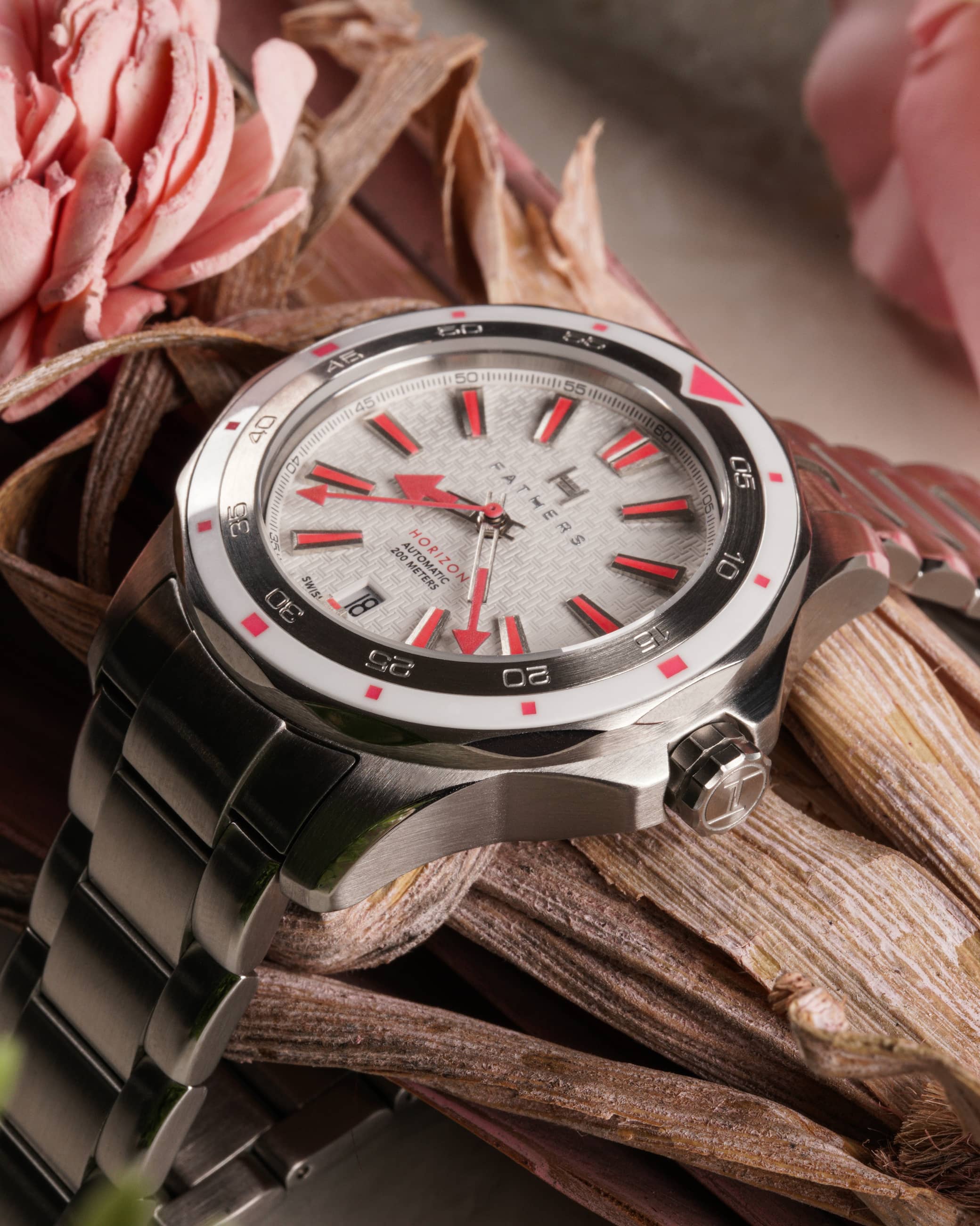 Fathers Silver Rose Orologio Diver Automatico Swiss Made Rosa 40 mm