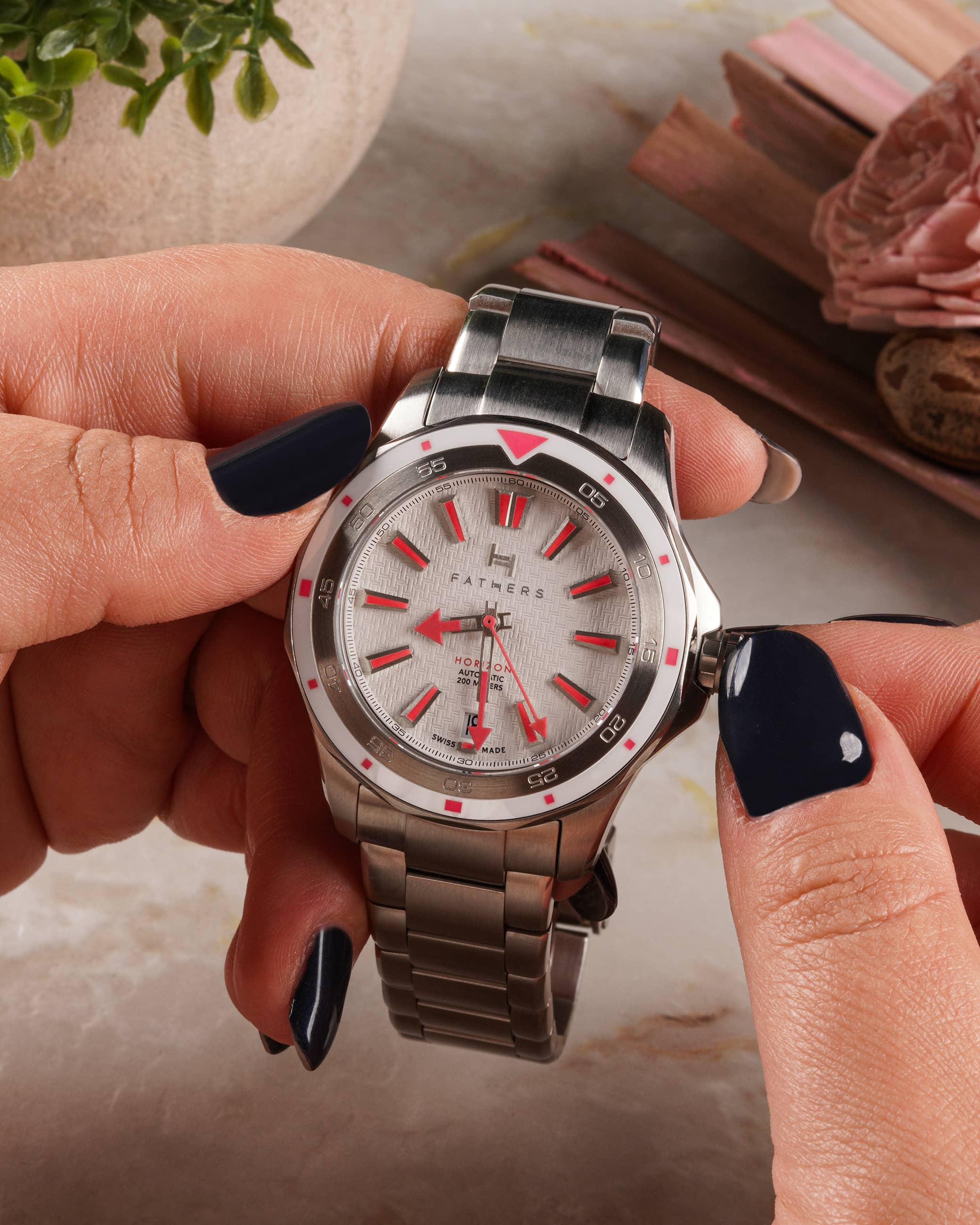 Fathers Silver Rose  Swiss Made Automatic Diver Watch  40mm Rose thumbnail 2