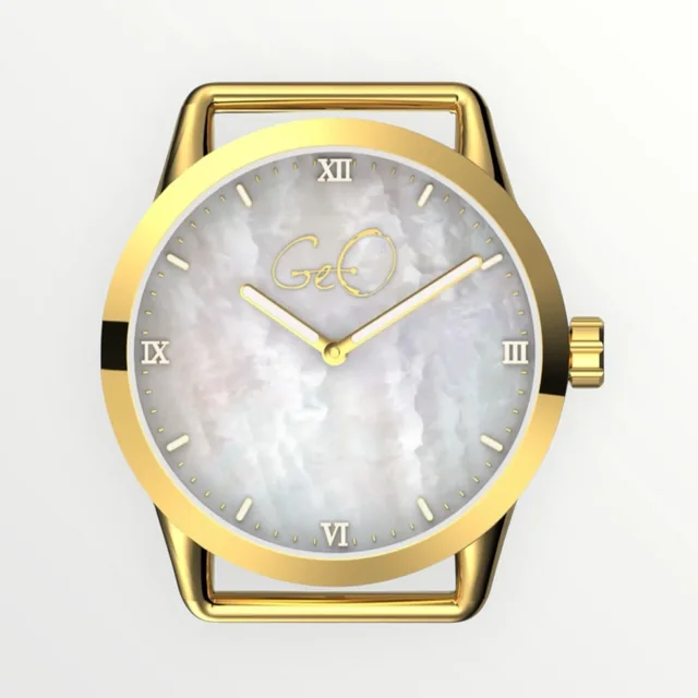 Geo Bio Bay Mother of Pearl Polished Gold Watch