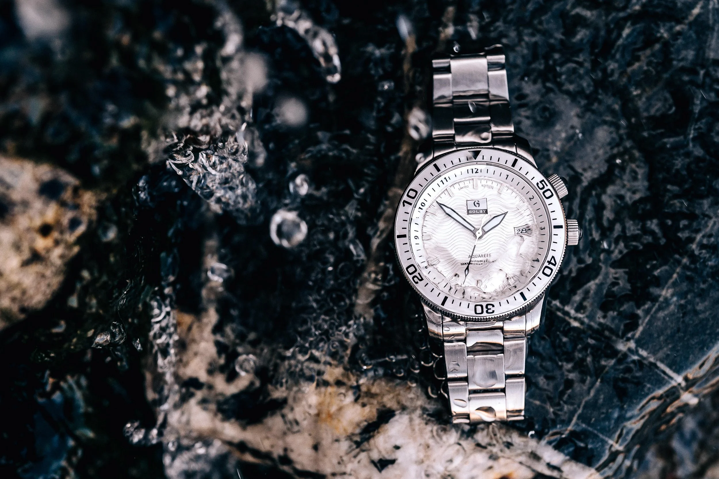 The All White Golby Aquareef, Monochrome Series, 1 of 25 Ltd Edition, Dual Timer Watch. thumbnail 2