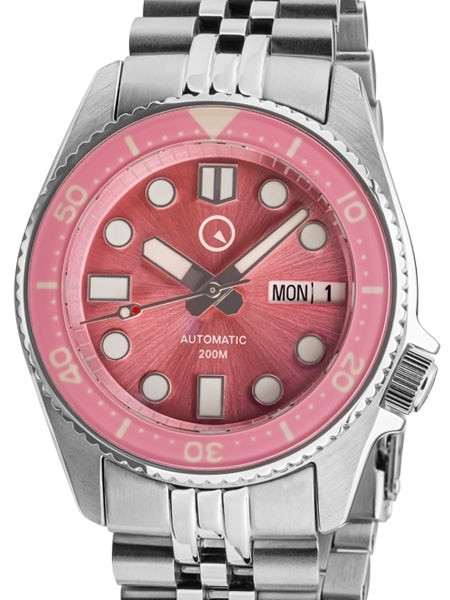 Islander 38mm Automatic Pink Dive Watch with Solid-Link Bracelet, AR Double Dome Sapphire Crystal, and Luminous Sapphire Bezel Insert #ISL-52 selected view