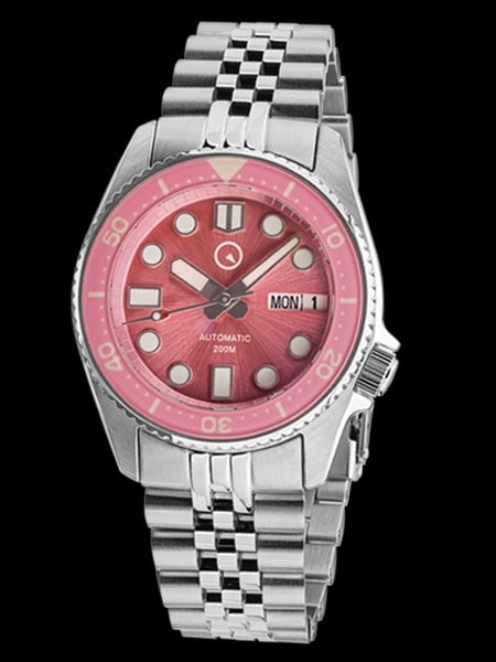 Islander 38mm Automatic Pink Dive Watch with Solid-Link Bracelet, AR Double Dome Sapphire Crystal, and Luminous Sapphire Bezel Insert #ISL-52 thumbnail 2