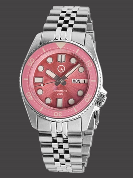 Islander 38mm Automatic Pink Dive Watch with Solid-Link Bracelet, AR Double Dome Sapphire Crystal, and Luminous Sapphire Bezel Insert #ISL-52 thumbnail 3