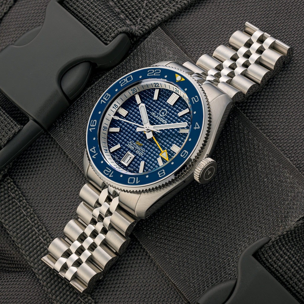 Islander Automatic GMT Dive Watch with Blue Waffle Dial #ISL-214 thumbnail 2