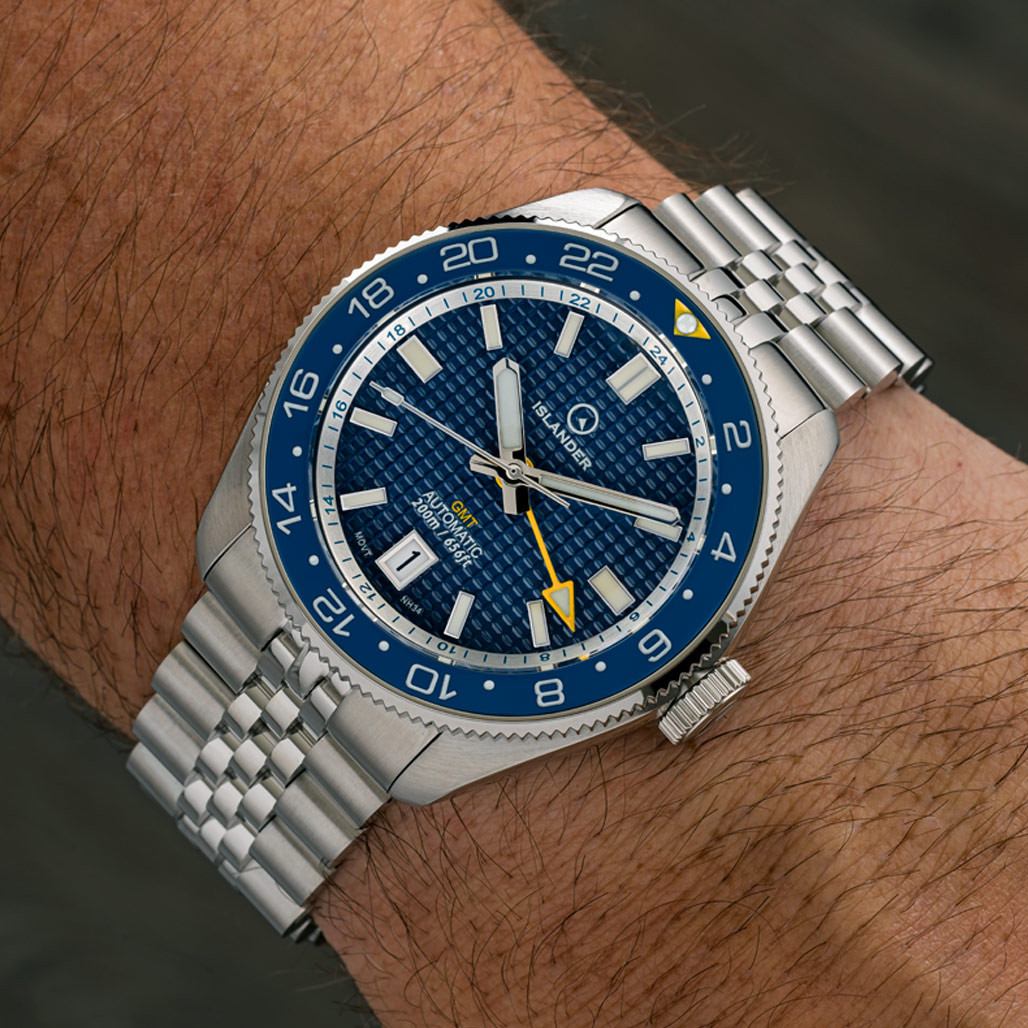 Islander Automatic GMT Dive Watch with Blue Waffle Dial #ISL-214 thumbnail 3