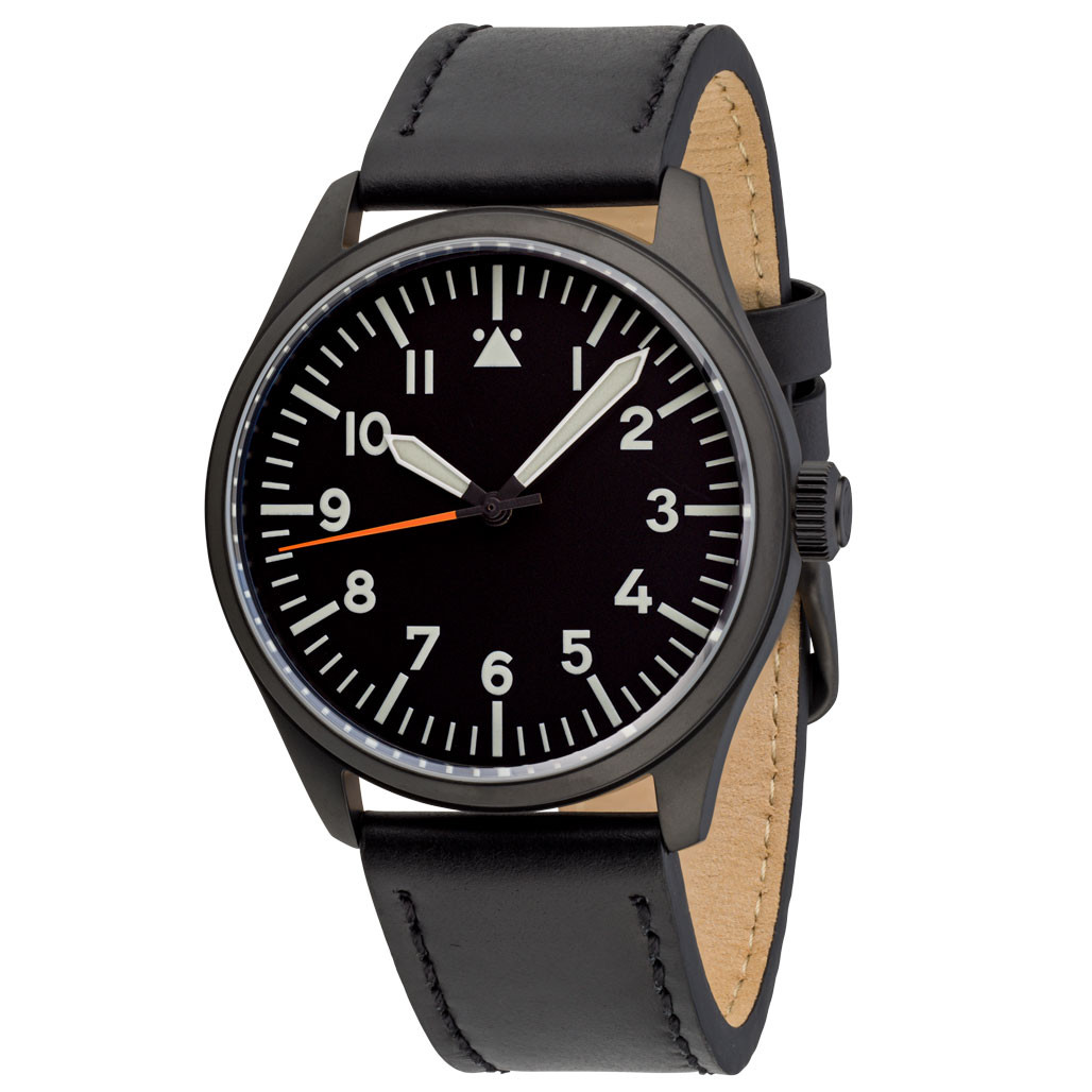 Islander Black DLC Aviator Automatic Watch with Leather Strap and an Anti-Reflective Sapphire Crystal #ISL-46 selected view