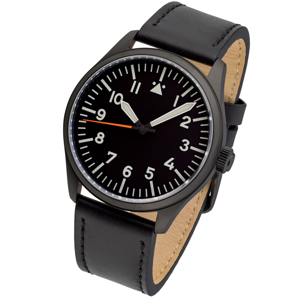 Islander Black DLC Aviator Automatic Watch with Leather Strap and an Anti-Reflective Sapphire Crystal #ISL-46 thumbnail 4