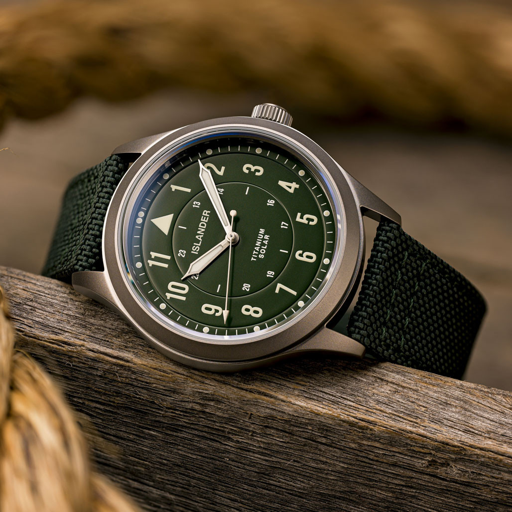 Islander Babylon HV1000 Titanium Solar Field Watch with Olive Dial #ISL-335 thumbnail 2