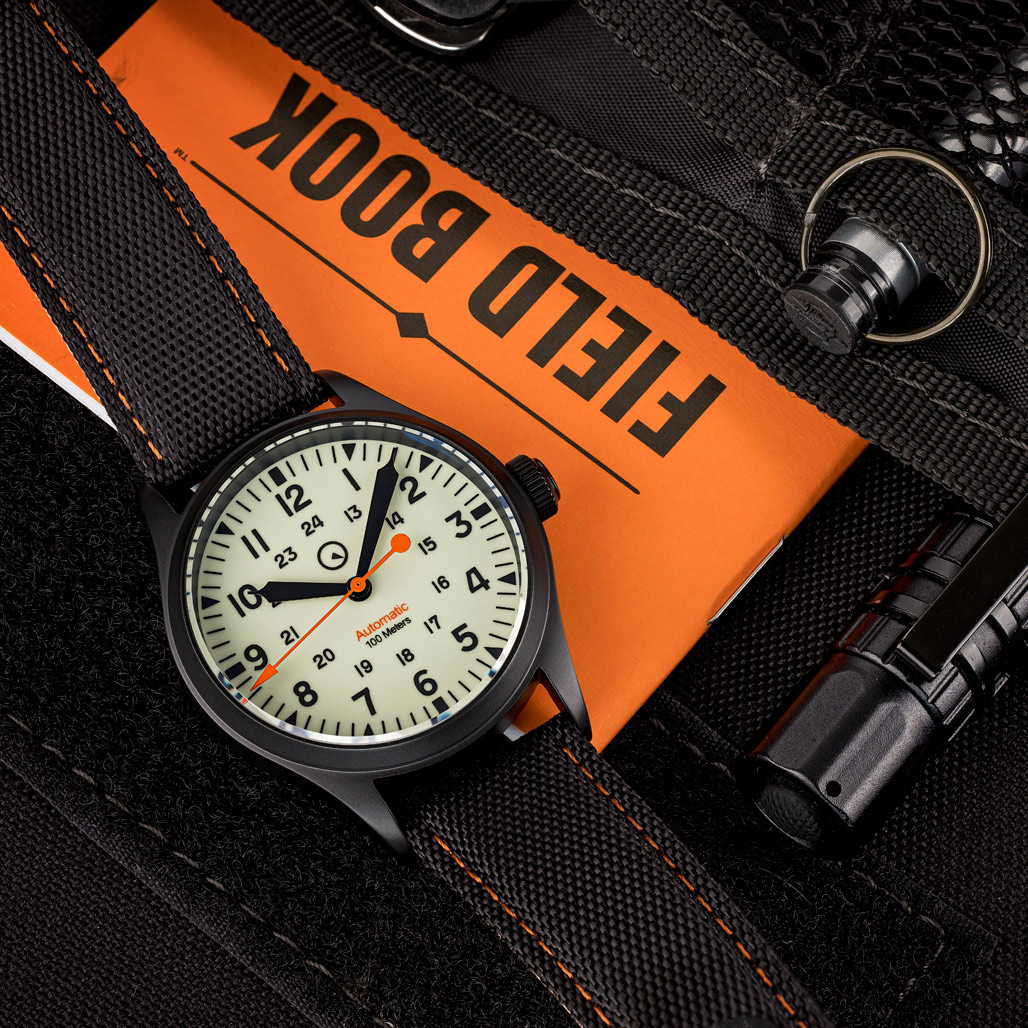 Islander Mitchel Black DLC Automatic Field Watch with Luminous Dial, AR Sapphire Crystal #ISL-83 thumbnail 2