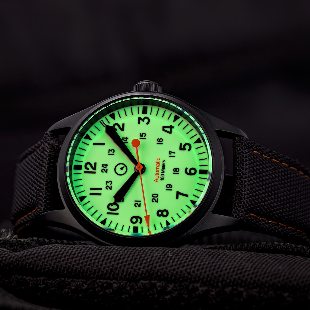 Islander Mitchel Black DLC Automatic Field Watch with Luminous Dial, AR Sapphire Crystal #ISL-83 thumbnail 4