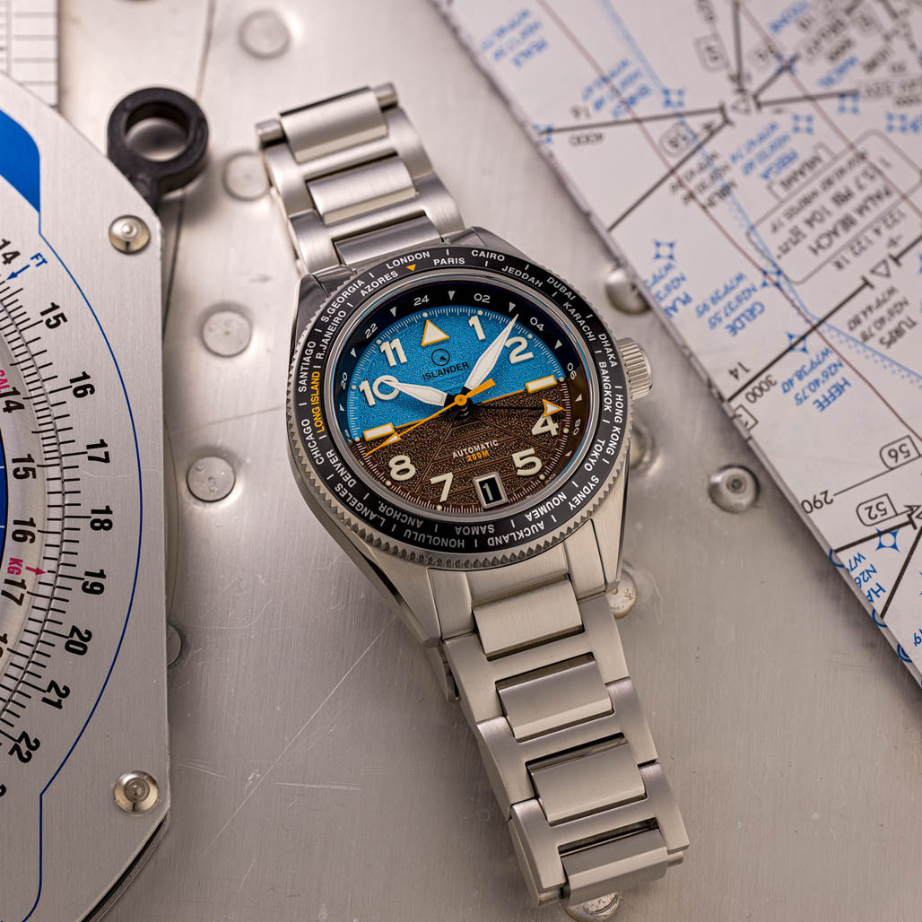 Islander Calabro GMT World Time Automatic Watch with Attitude Indicator Dial #ISL-318 thumbnail 2