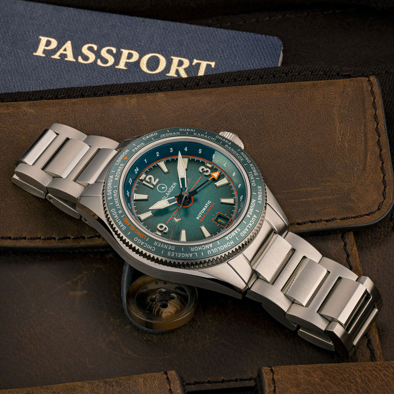 Islander Calabro GMT World Time Automatic Watch with Green Dial #ISL-193 thumbnail 2