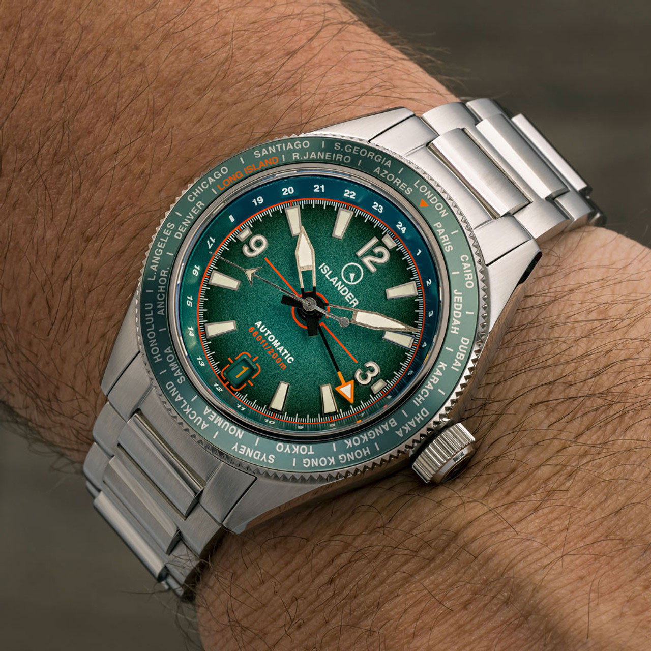 Islander Calabro GMT World Time Automatic Watch with Green Dial #ISL-193 thumbnail 3