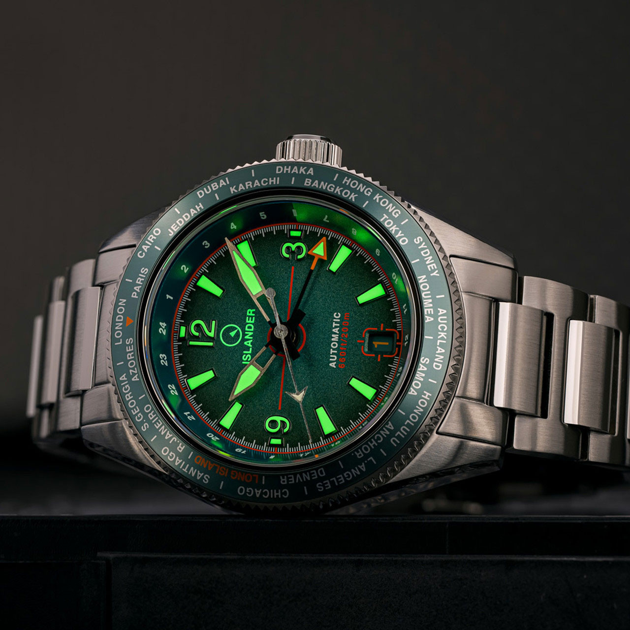 Islander Calabro GMT World Time Automatic Watch with Green Dial #ISL-193 thumbnail 4